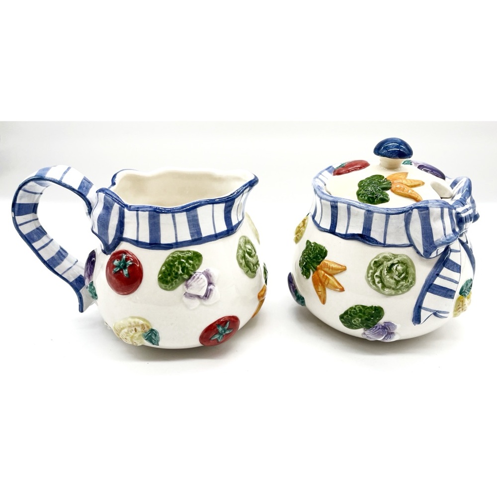 Vintage Fitz & Floyd Petite Vegs Creamer And Sugar Bowl 1994